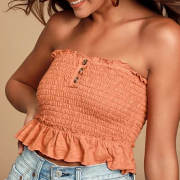 NWT FREE PEOPLE BABE SMOCKED STRAPLESS TUBE TOP - Picture 3 of 6